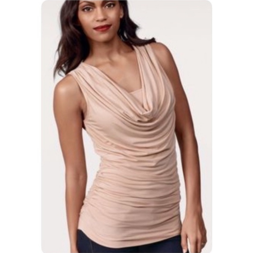 Cabi Lola Nude Blush Ruched Cowl Neck Top